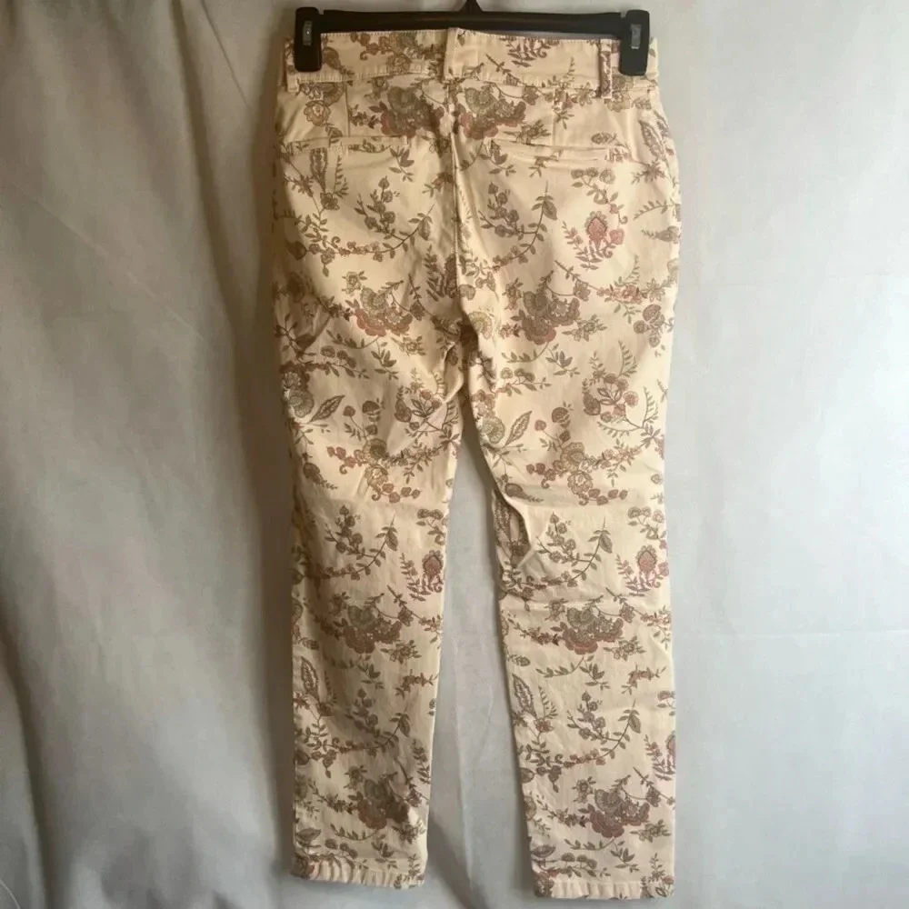 LOFT Blush Pink Floral Slim Ankle Cotton Jeans Women's Size 2‎ - Picture 2 of 7